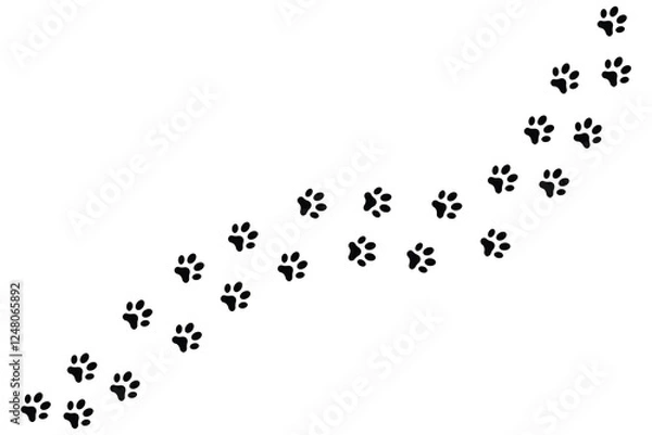 Fototapeta Paw vector foot trail print of cat. Dog, puppy silhouette animal diagonal tracks for t-shirts,  patterns, websites, showcases design, greeting cards, child prints and etc. vector illustration.
