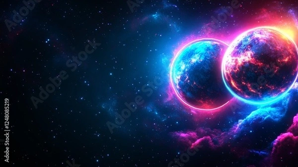 Fototapeta CosmicBinaryNebulaGlowingPlanetsCelestialSpaceFantasyArtwork