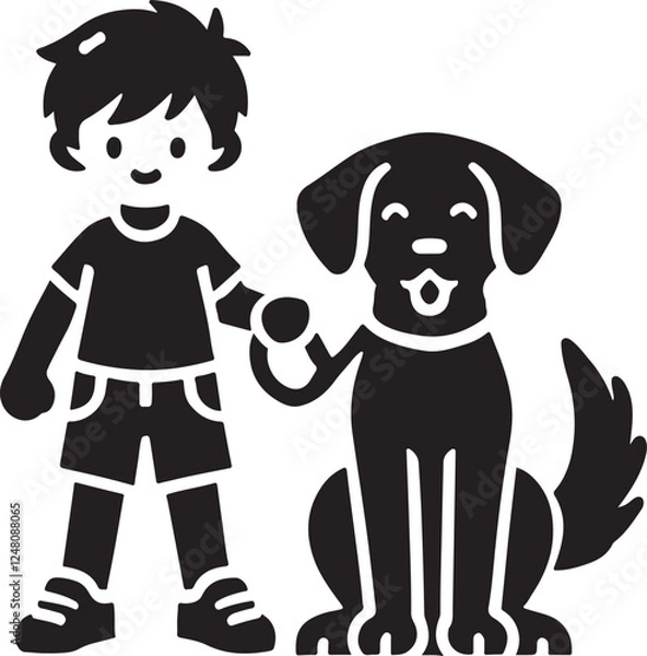Fototapeta A boy with a dog icon silhouette vector with white background