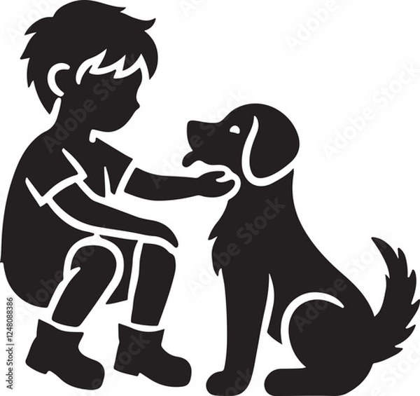 Fototapeta A boy with a dog icon silhouette vector with white background
