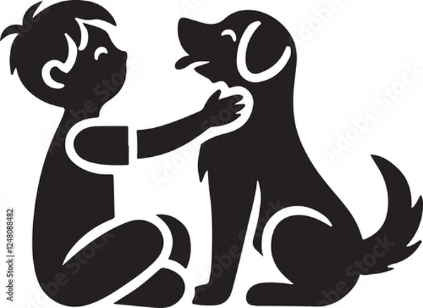 Fototapeta A boy with a dog icon silhouette vector with white background