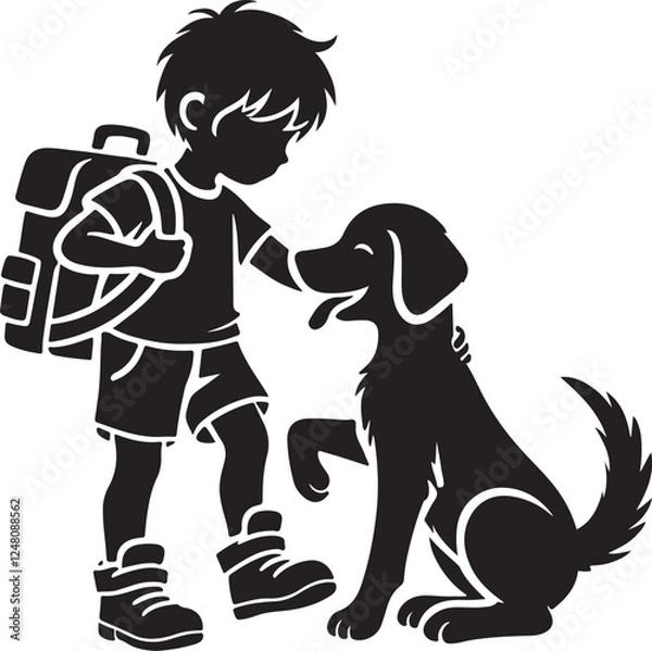 Fototapeta A boy with a dog icon silhouette vector with white background