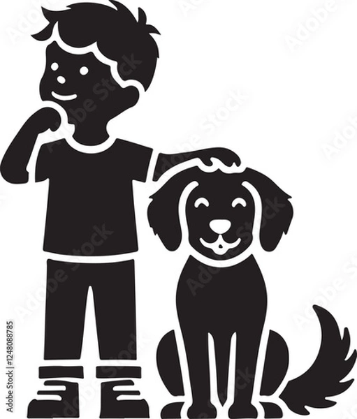Fototapeta A boy with a dog icon silhouette vector with white background
