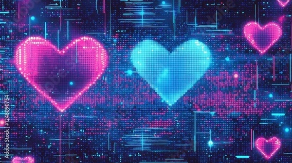 Fototapeta Digital hearts in vibrant colors and patterns.