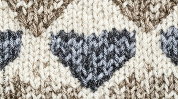 Fototapeta Knitted fabric with heart pattern in neutral tones.