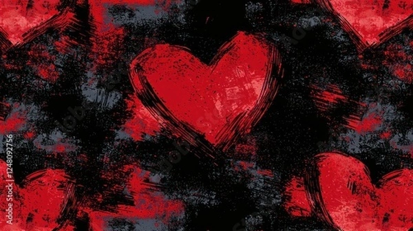 Fototapeta Red hearts on a textured black background.