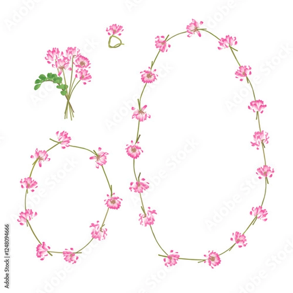 Obraz レンゲソウをつなげて作った首飾り、指輪、ミニ花束イラストセット