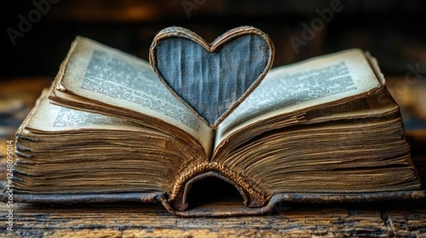 Fototapeta An open book with a heart-shaped cutout.