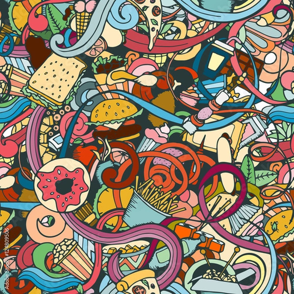 Obraz Hand-drawn vector seamless fast food pattern
