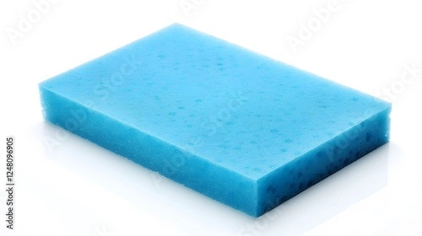 Fototapeta Cleaning sponge with a rough scrubbing pad on one side lying flat on a pristine white surface ready for household scrubbing and scrubbing tasks