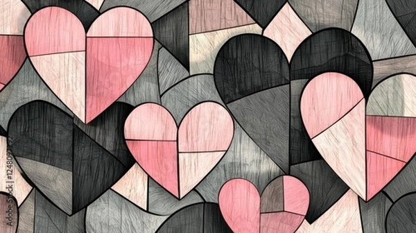 Fototapeta Colorful hearts in a geometric pattern design.