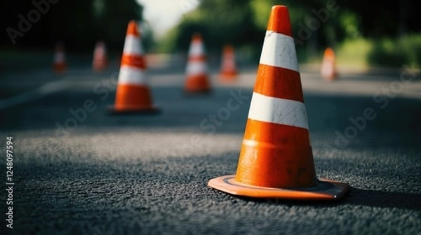 Fototapeta Traffic Cones on Asphalt Road