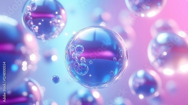 Fototapeta Floating Translucent Spheres in Pink and Blue Gradient