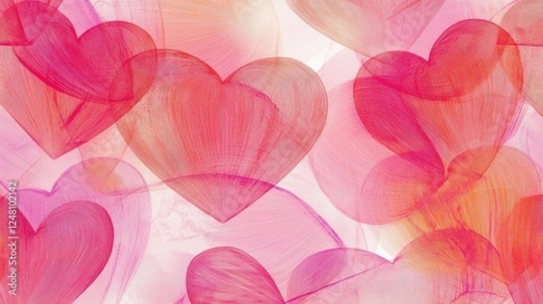 Fototapeta Soft, colorful hearts overlapping on a light background.