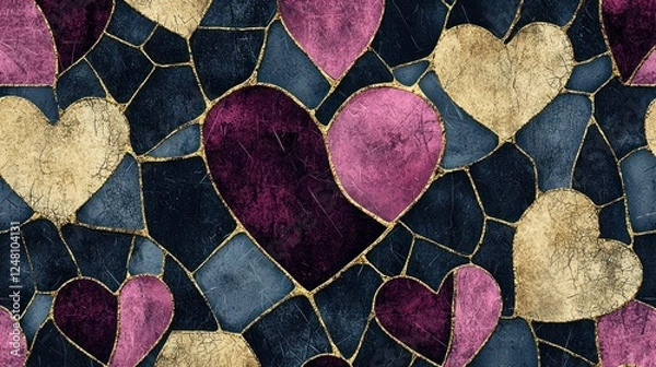 Fototapeta Colorful mosaic of hearts in various shades.