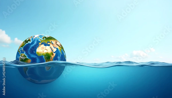 Obraz Earth Half-Submerged in Water for Conservation Awareness World Water Day Banner Design