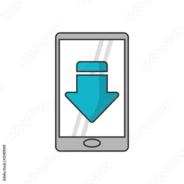 Fototapeta Download arrow inside smartphone icon. Digital web application and technology theme. Isolated design. Vector illustration