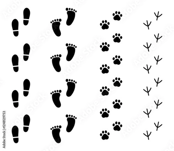 Obraz 色々な足跡のシルエットイラスト　ベクター

