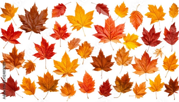 Fototapeta Isolated leaves. Collection of multicolored fallen autumn leaves isolated on white background