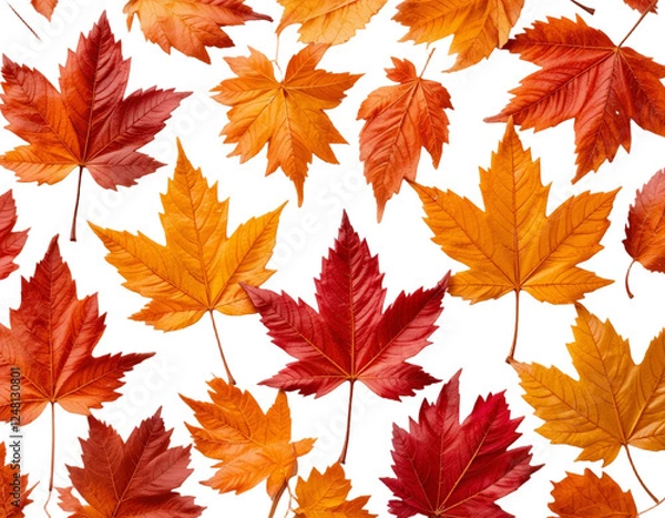 Fototapeta Isolated leaves. Collection of multicolored fallen autumn leaves isolated on white background