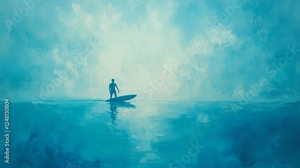 Fototapeta Lone Surfer: A surfer waiting for a wave in calm waters.