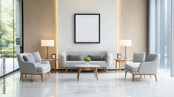 Obraz Modern and Minimalist Living Room with Comfortable Furniture and Bright Natural Light in Contemporary Interior Design
