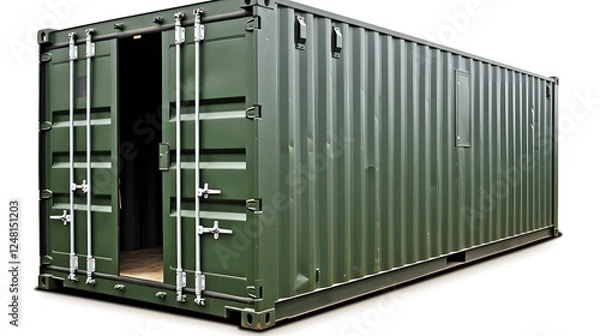 Fototapeta Highly Durable and Secure Military Grade Shipping Container with Dark Green Matte Finish for Rugged Cargo Transport and Storage Solutions
