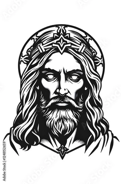 Fototapeta portrait of Jesus Christ , religious icon sketch , digital illustration , print and tattoo model
