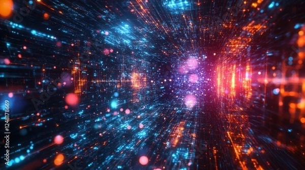 Obraz Abstract background with floating 3D shapes and glowing circuits