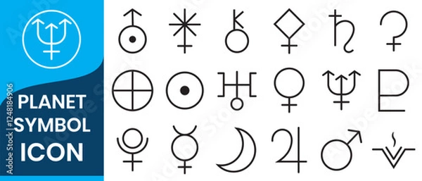 Fototapeta Planet symbol.  Zodiac and astrology symbols of the planets. Signs and symbols of planets, celestial. Esotericism and astrology.