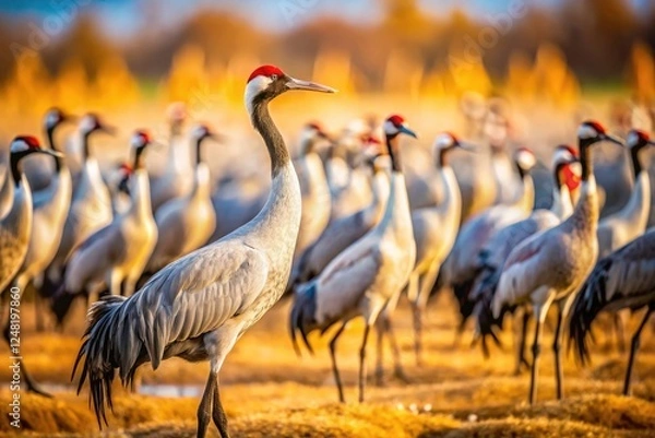 Obraz Stunning wildlife documentary images: Common Cranes in flight, showcasing their grace and natural habitat.