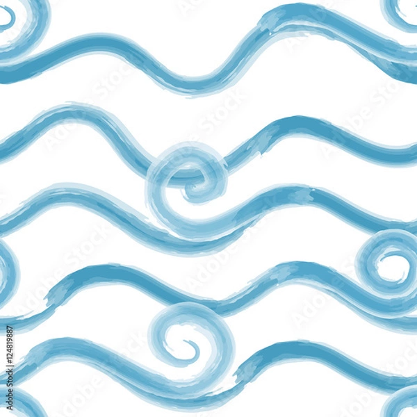 Obraz Abstract sea seamless pattern. White background with blue waves. Bright texture.