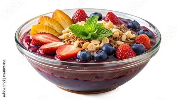 Fototapeta bowl of acai with topping isolated on transparent background.