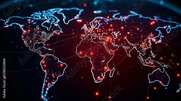 Obraz Artistic World Map Highlighting Global Connectivity