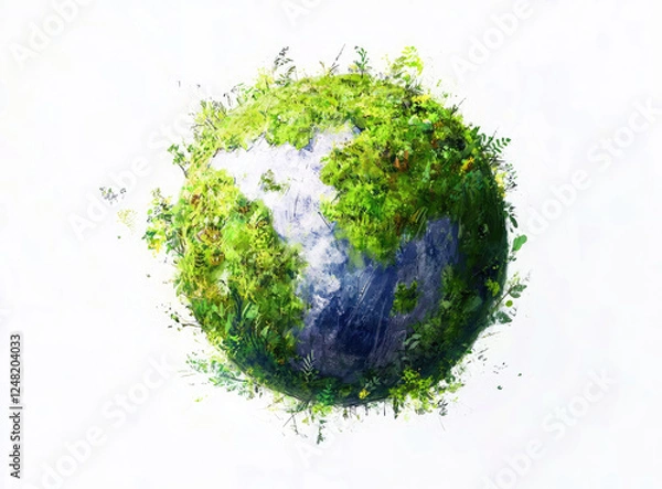Fototapeta Eco-Friendly Planet with Lush Greenery and Environmental Concept