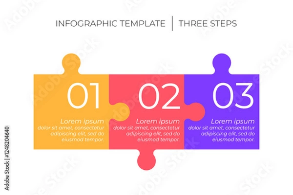 Fototapeta 3 steps infographic template. Puzzle style timeline concept of three dependent components or parts of business project. 
