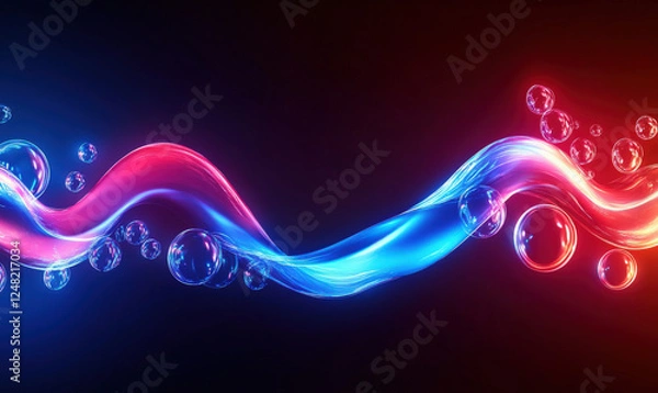 Fototapeta Waves and bubbles mixed with paint, red background