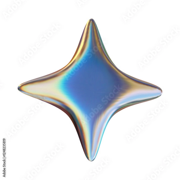 Fototapeta 3d chrome star. Y2K isolated metal element. On transparent background