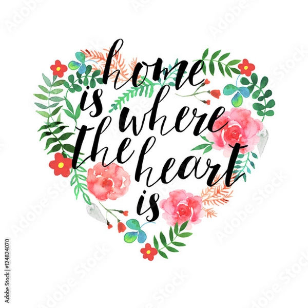 Fototapeta Home is the where heart  - hand drawn vector text
