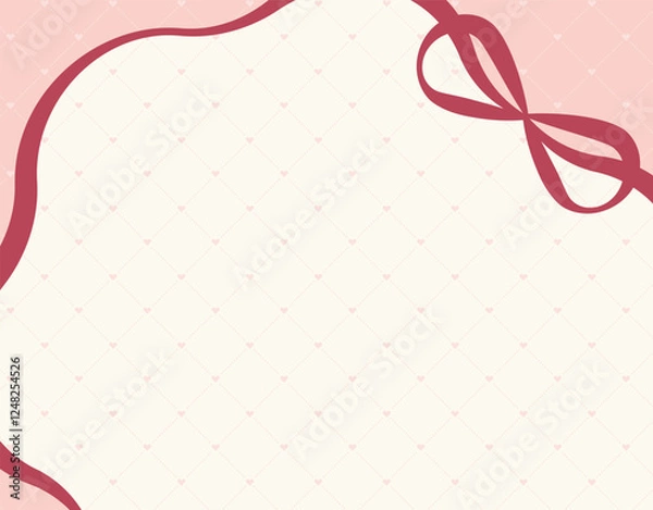 Fototapeta リボンとハートのキルト柄の背景イラスト素材 ベクター バレンタインデー 母の日 