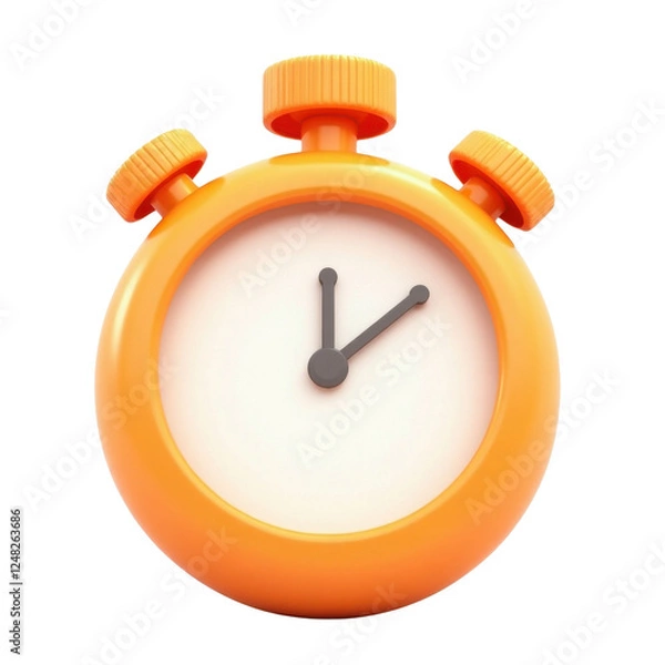 Fototapeta 3D orange stopwatch icon with detailed buttons and a clean clock face, designed in a bold, minimalist style for timing and productivity concepts. Isolated on transparent background, png.