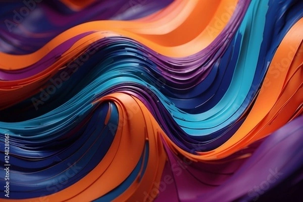 Fototapeta Flowing realistic texture of slime of rich blue, purple, orange and blue shades. Side view close-up. Horizontal illustration.