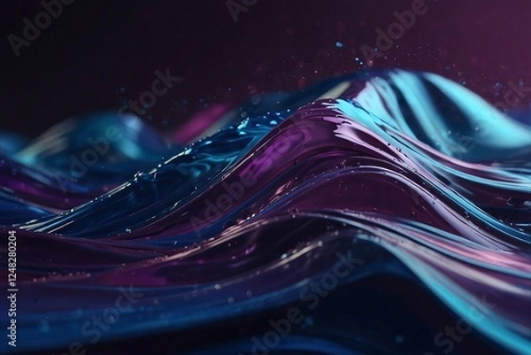 Fototapeta Wave of realistic shiny texture of slime of rich blue and purple hue. Side view close-up.