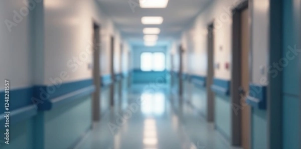 Obraz Blurred hospital corridor background, sterile environment, recovery, healthcare