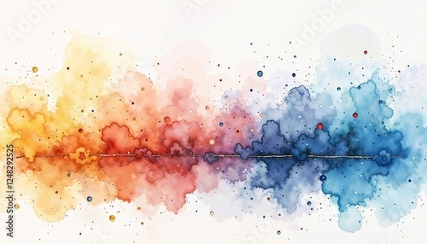 Fototapeta  Bright watercolor gradient stains in yellow, red, and violet on paper.