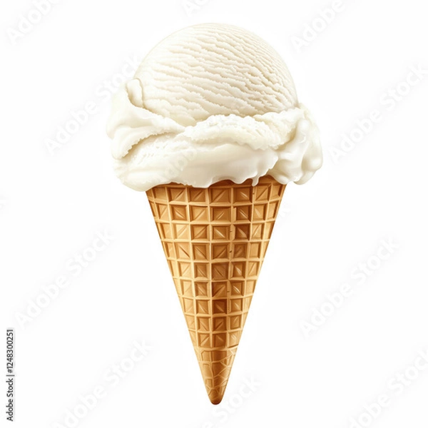 Fototapeta Realistic Vanilla Ice Cream Scoop on Crispy Waffle Cone Isolated on Transparent Background. Generative Ai.