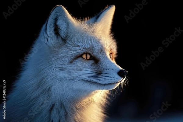 Fototapeta Close-up portrait of a majestic fox illuminated by soft light against a dark background