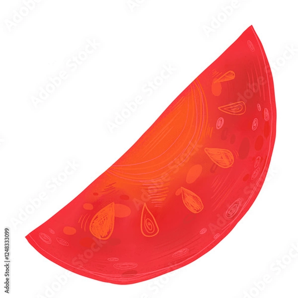Fototapeta Raster illustration of a tomato on a white background. Modern fashion illustration for cafes, restaurants, menus, fabrics, websites