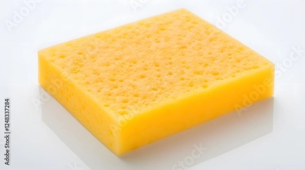 Fototapeta Pristine cellulose sponge with a fresh clean look resting on a smooth white surface  The sponge s natural