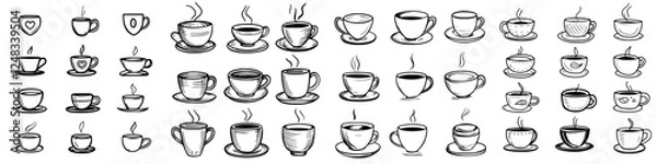 Fototapeta Creative collection of coffee cup illustrations showcasing various designs, styles, and sizes for visual inspiration